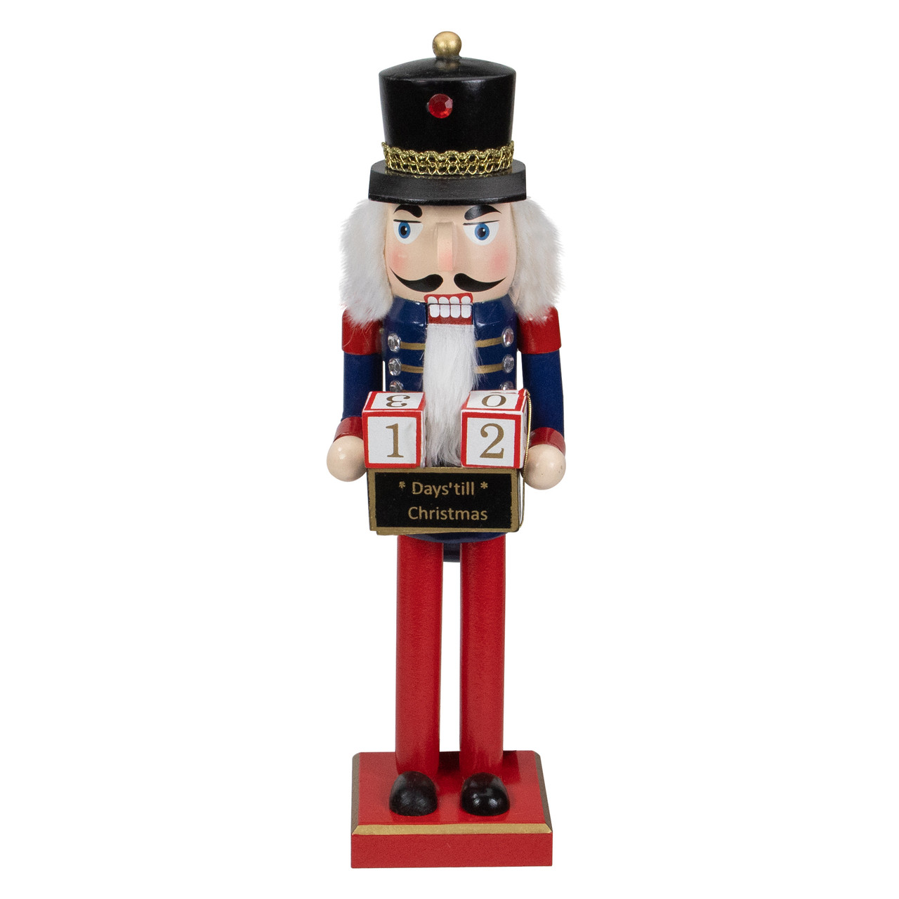 14" Red and Blue Christmas Nutcracker with Countdown Sign