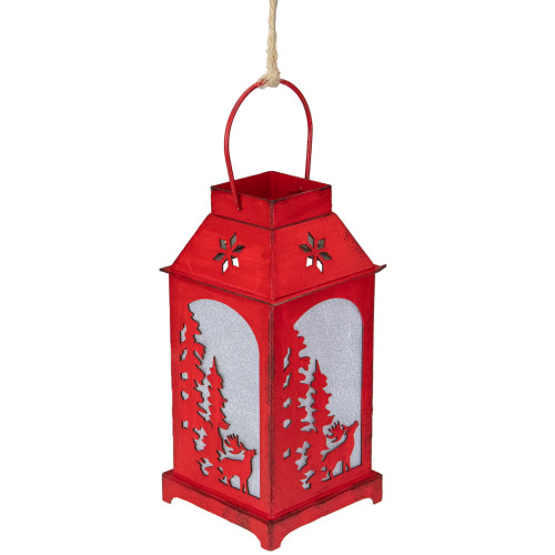 5.5" Lighted Red Reindeer Silhouette Lantern Christmas Ornament