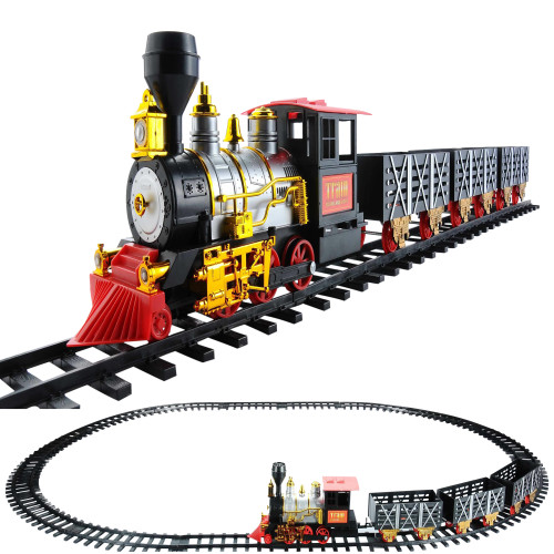 20pc Black and Red Battery Operated Classic Train Set 12"