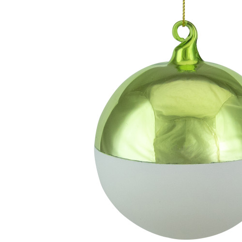 3.5" Shiny Lime Green and Matte White Glass Christmas Ornament