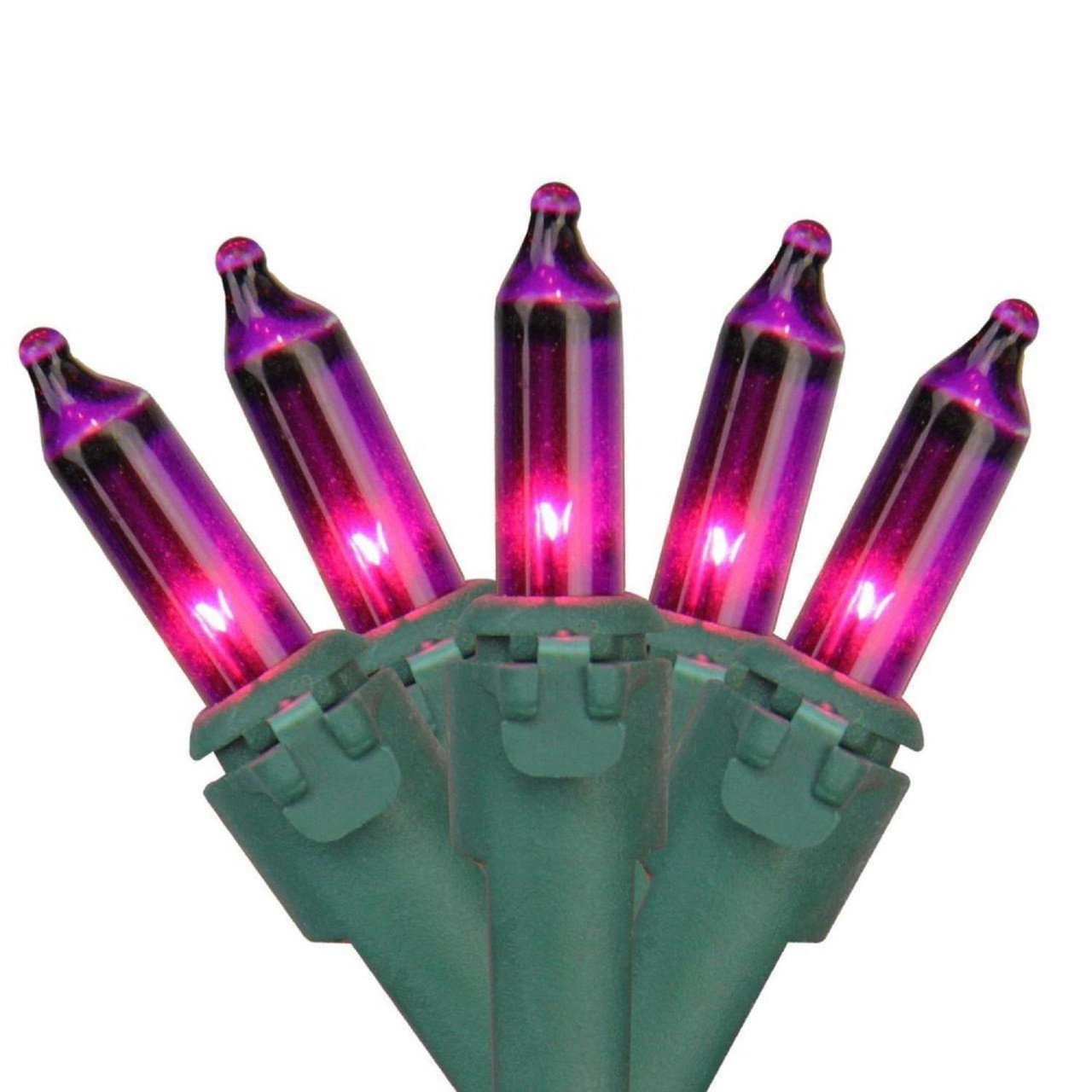 50-Count Purple Mini Christmas Light Set, 24.5ft Green Wire