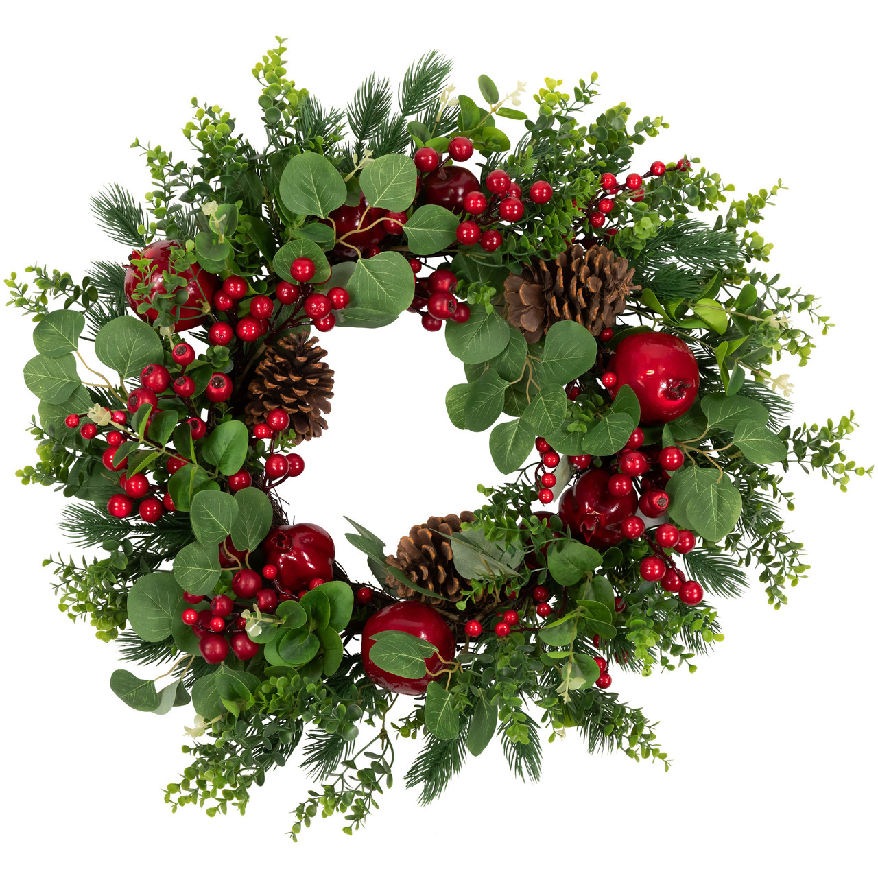 Crabapple and Berries Boxwood and Pine Artificial Christmas Wreath - 26" - Unlit