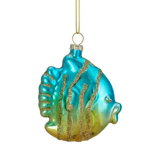 3" Turquoise and Gold Glass Fish Christmas Ornament