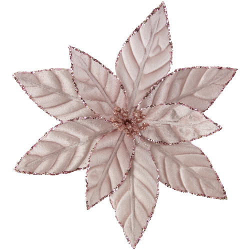 10" Pink Glittered Poinsettia Christmas Floral Pick Clip-On Ornament