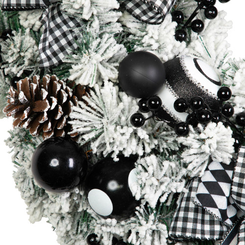Flocked Pine with Harlequin Bows and Ornaments Christmas Wreath - 24" - Unlit