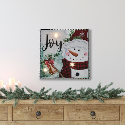 12" LED Lighted 'Joy' Snowman Christmas Canvas Wall Art