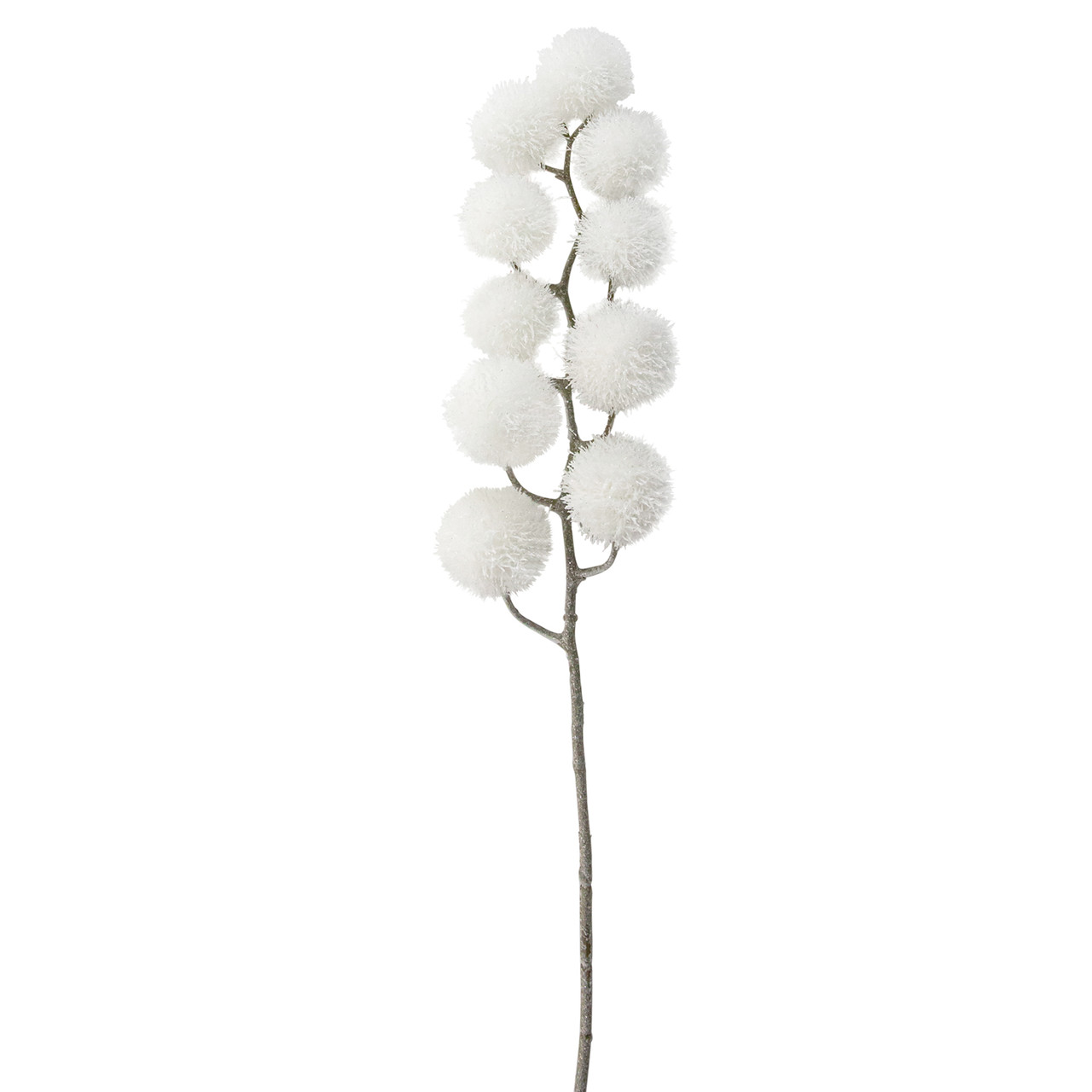 24" White Glittered Pom Pom Artificial Christmas Spray