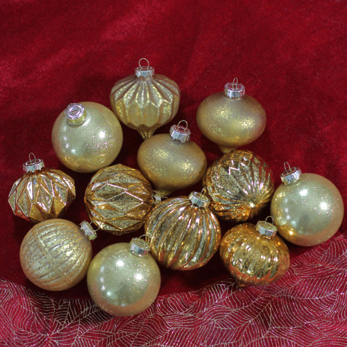 12ct Gold Mercury Glass Christmas Ornament Set 3"