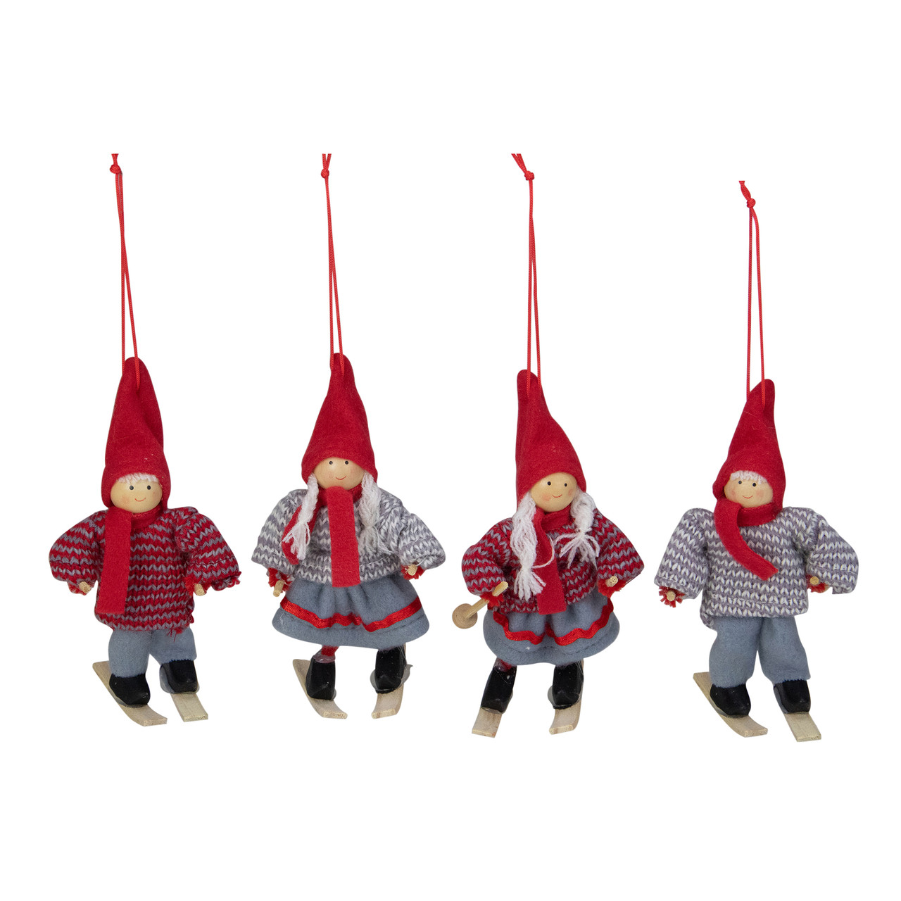 Set of 4 Colorful Holiday Skiing Kids Christmas Ornament Decorations 6"