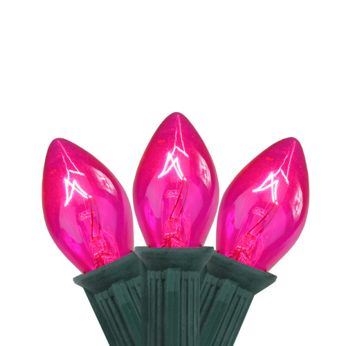 25-Count Pink C7 Christmas Light Set, 24ft Green Wire