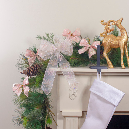 14" x 9" Sheer and Gold Snowflake 6 Loop Christmas Bow Decoration