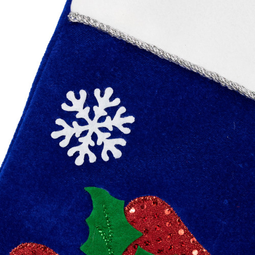 20" Royal Blue Embroidered Velveteen Snowman Christmas Stocking with White Cuff