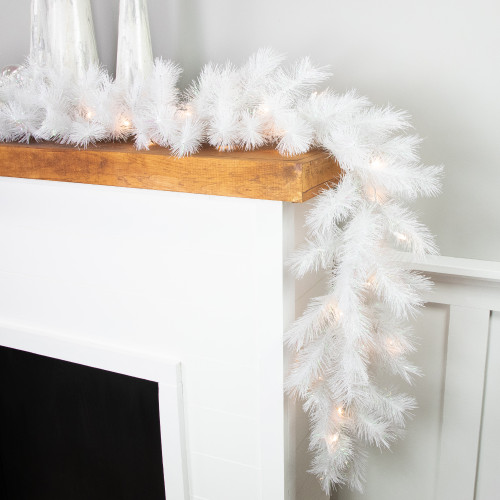9' x 14" Pre-Lit White Alaskan Pine Artificial Christmas Garland, Warm White LED Lights