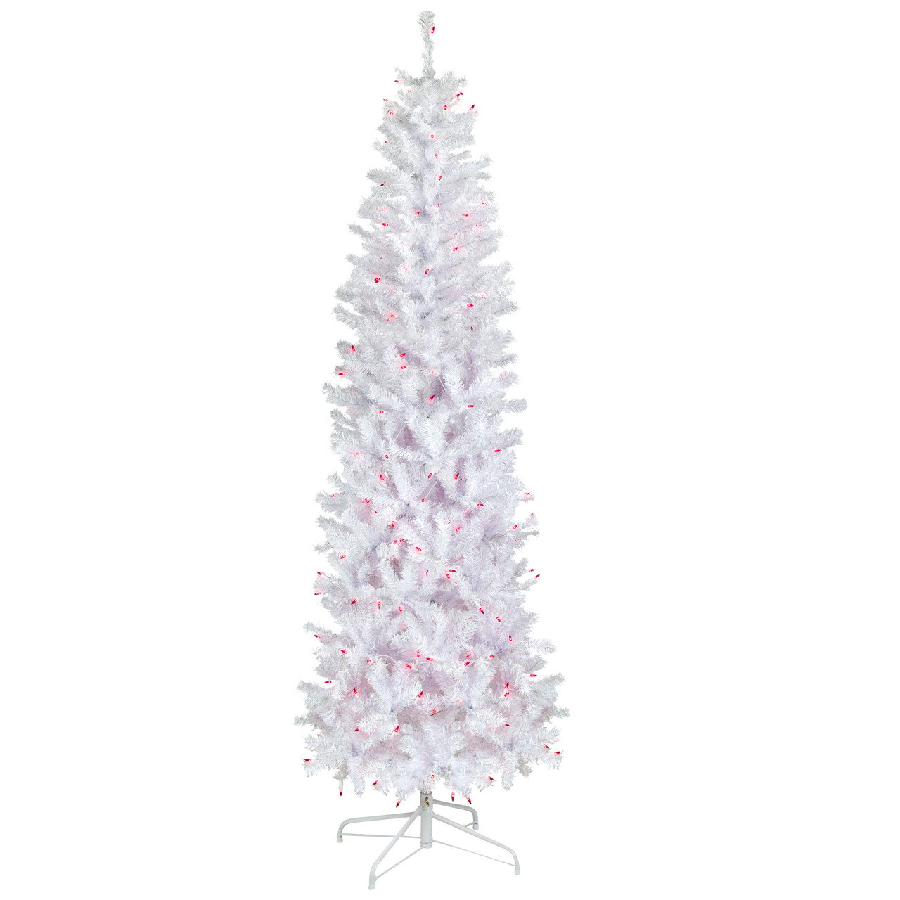 6.5' Pre-Lit Woodbury White Pine Pencil Artificial Christmas Tree, Pink Lights
