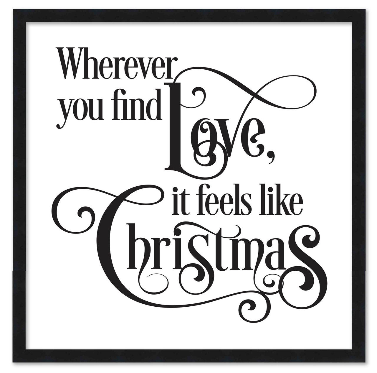 Wherever You Find Love, It Feels Like Christmas 15.5" x 15.5" Framed Christmas Wall Decor  Sign Poster in a Natural Wooden Frame with UV Acrylic
