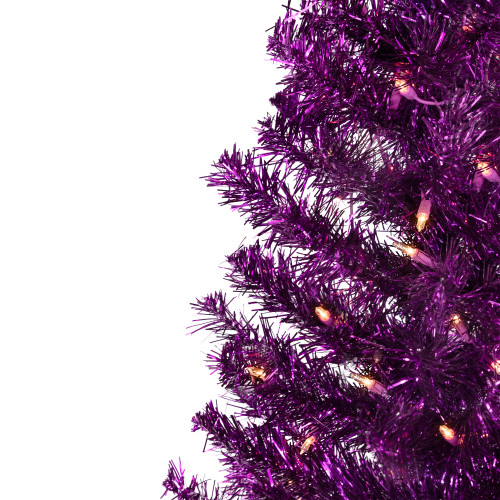 4' Pre-Lit Purple Tinsel Artificial Christmas Tree- Clear Lights, Purple Wire