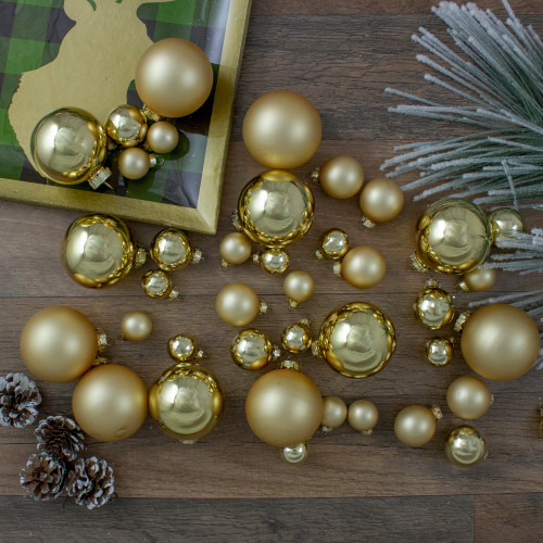 40ct Gold Glass 2-Finish Christmas Ball Ornaments 2.5" (60mm)