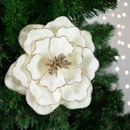24" Glittered Cream Magnolia Christmas Stem Spray