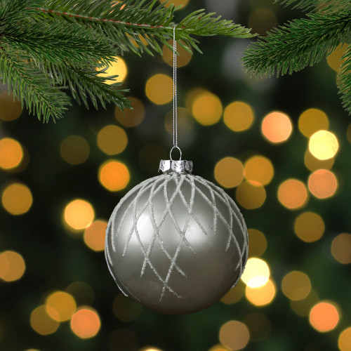 4" Gray Diamond Pattern Christmas Ball Glass Ornament