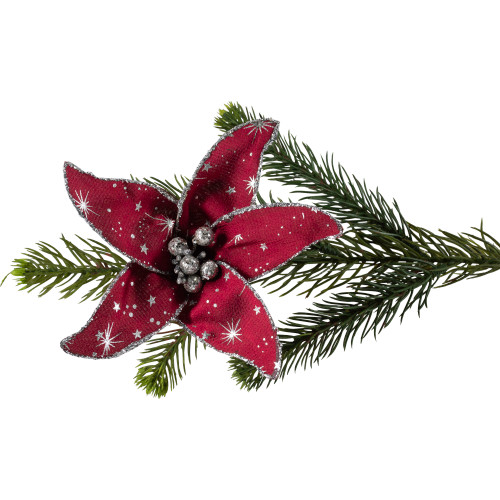 Starburst Flower Glittered Clip-on Christmas Ornament - 6" - Red and Silver