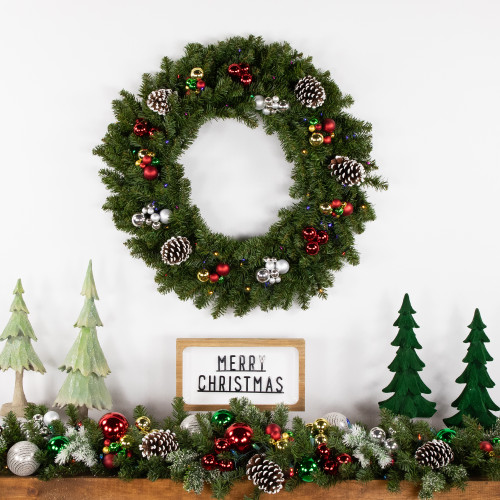 Pre-Lit Battery Operated Canadian Pine Christmas Wreath - 30" - Multi-Color LED Lights