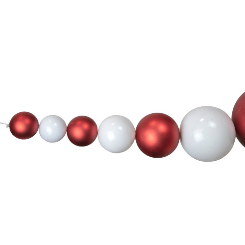 6' Red and White Shiny and Matte Shatterproof Ball Christmas Swag