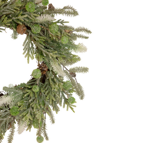 Artificial Christmas Wreath with Frosted Foliage and Pine Cones - 24" - Unlit