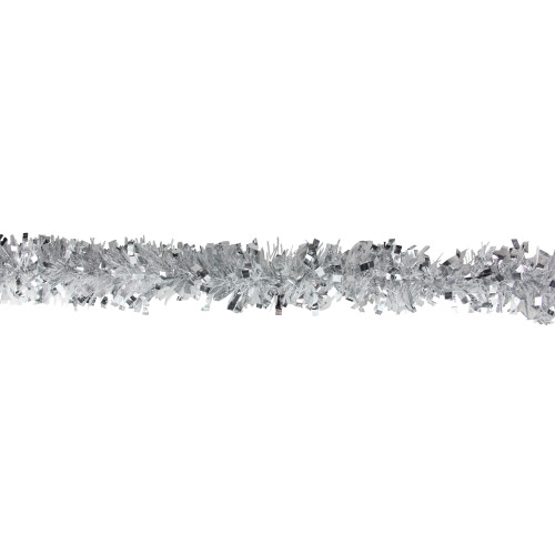 12' x 3" Shiny Silver and Snowblush Wide Cut Tinsel Christmas Garland - Unlit