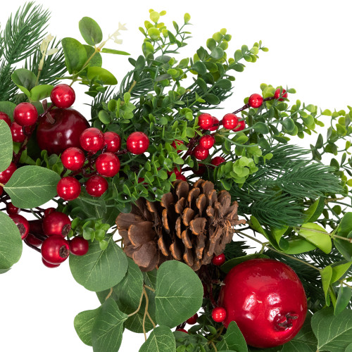 Crabapple and Berries Boxwood and Pine Artificial Christmas Wreath - 26" - Unlit