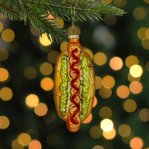 6" Hot Dog with All the Fixings Glass Christmas Ornament