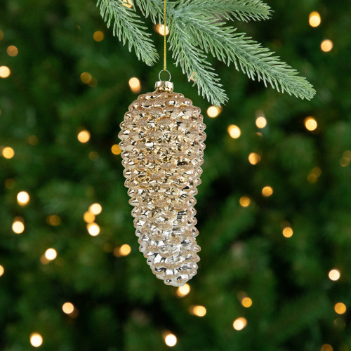 7.25" Gold Pinecone Glass Christmas Ornament