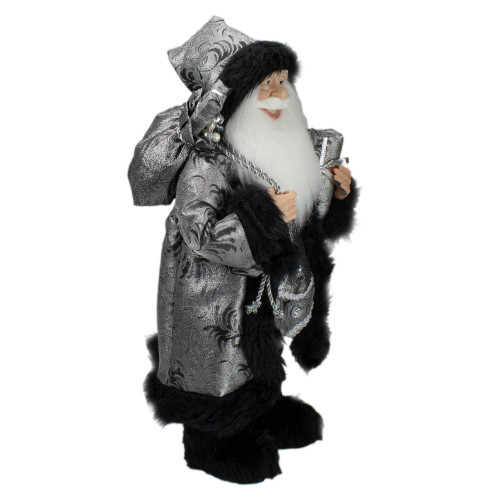 24" Silver and Black Santa Claus with Gifts Christmas Figure