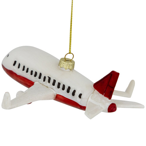 5.75" White and Red Airplane Glass Christmas Ornament