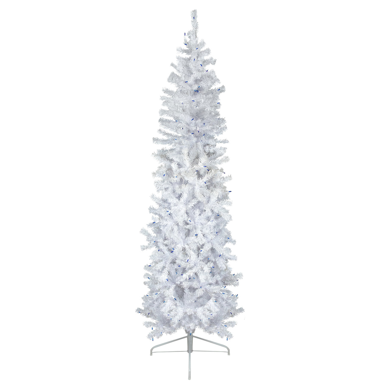 6.5' Pre-Lit Woodbury White Pine Pencil Artificial Christmas Tree, Blue Lights