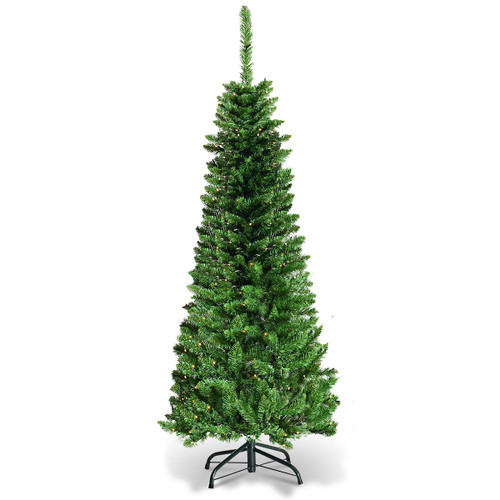 Costway 4.5ft Pre-Lit Hinged Pencil Christmas Tree 150 White Lights