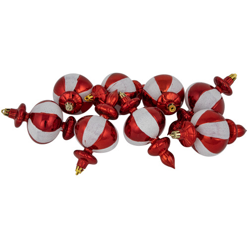 8-Count Red and White Shatterproof Finial Christmas Ornaments, 6"