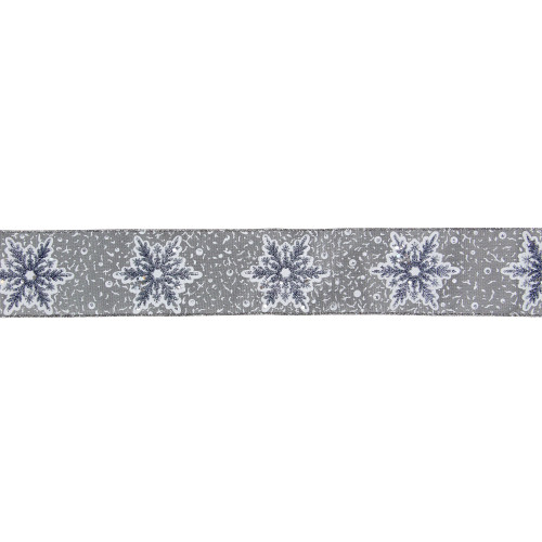 Gray and White Glitter Snowflake Christmas Wired Craft Ribbon 2.5" x 16 Yards