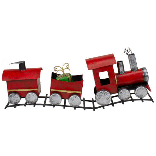 Triple Car Metal Train Christmas Decoration - 15" - Red and Silver