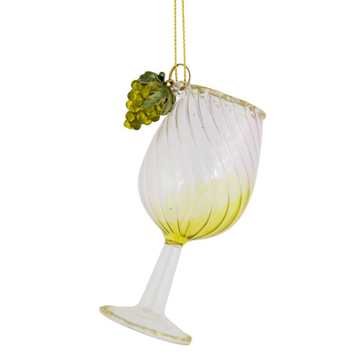 4.25" Yellow Wine Glittered Glass Christmas Ornament