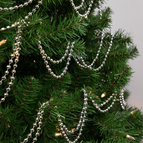 15' Shiny Silver Metallic Faceted Beaded Christmas Garland - Unlit
