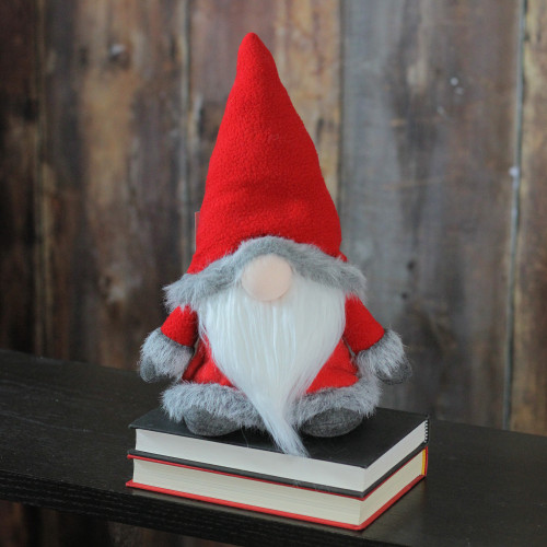 13" Red and Gray Sitting Santa Christmas Gnome with Faux Fur Trim
