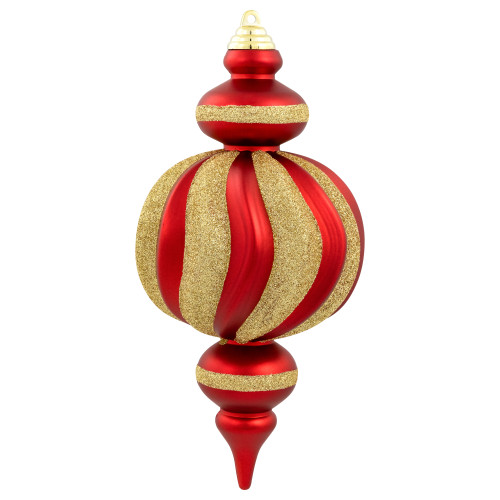 Shatterproof Commercial Size Finial Christmas Ornaments - 10" - Red and Gold - Set of 4