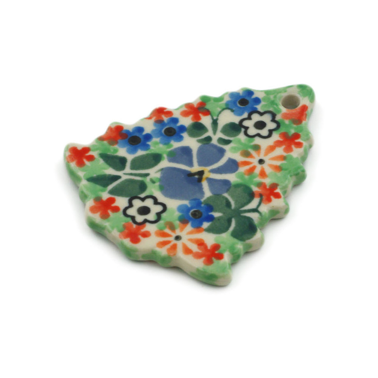 Polmedia Polish Pottery Christmas Tree Pendant 3" Spring Garden