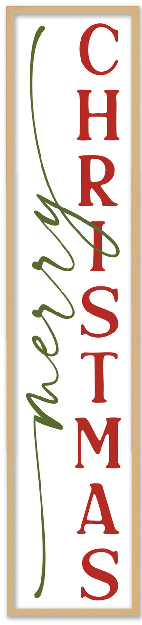 Merry Christmas Tall 10" x 43.5" Framed Christmas Wall Decor Art Print Sign Poster in a Natural Wooden Frame with UV Acrylic and Hangers