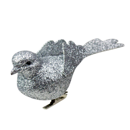 Glittered Bird Clip-On Christmas Ornament - 6" - Silver-tone
