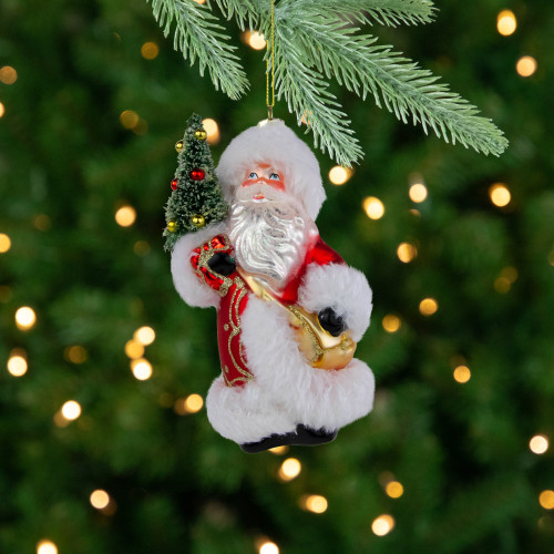 6.25" Santa Claus with Christmas Tree Glass Ornament