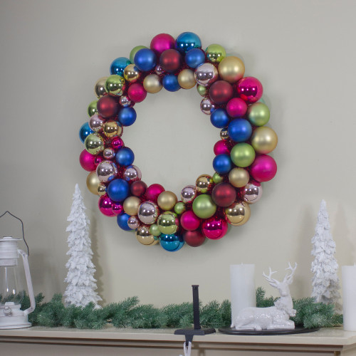 Multi-Color 2-Finish Shatterproof Ball Christmas Wreath, 36-Inch