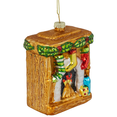 4" Bronze Glittered Fireplace Glass Christmas Hanging Ornament