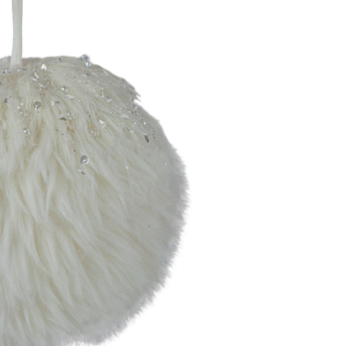 4-Inch White Faux Fur Hanging Christmas Ball Ornament