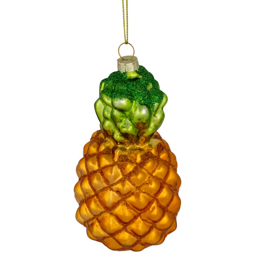 4.75" Glittered Pineapple Glass Christmas Hanging Ornament